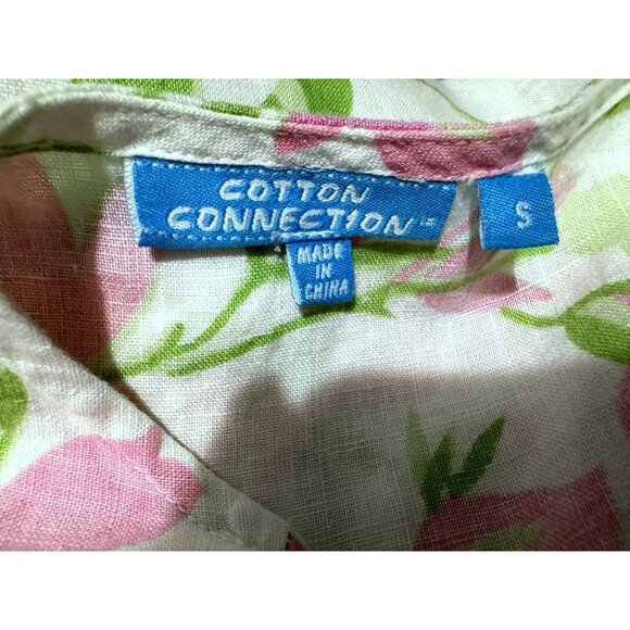 Cotton Connection Vtg Linen Floral Sleeveless Blouse Top Sz S Ruffle Trim Girly - Picture 6 of 7